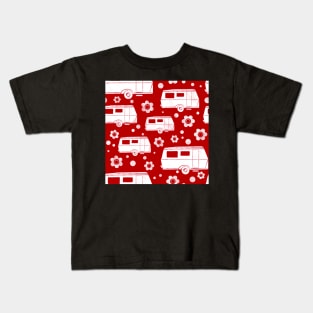 Vintage Caravan block print in red and white Kids T-Shirt